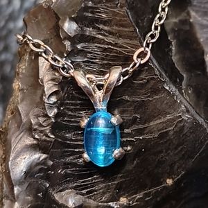 Neon Blue Apatite gemstone silver pendant necklace
